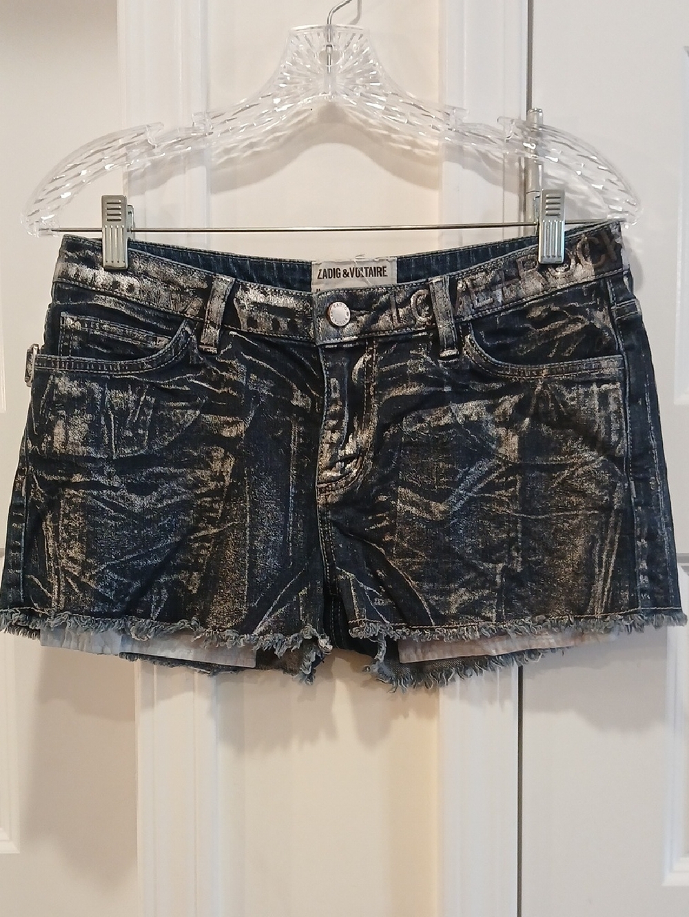 Zadig & Voltaire Love + Rock Primo Silver Color Denim Jean Shorts Size 38(US 6)